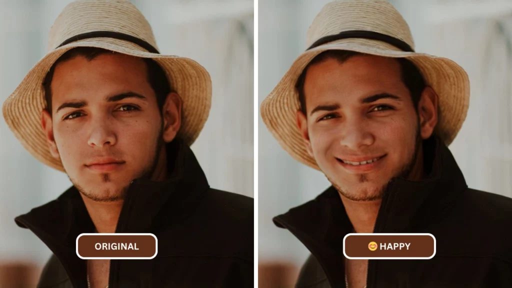 Comparison image of man wearing straw hat and black jacket