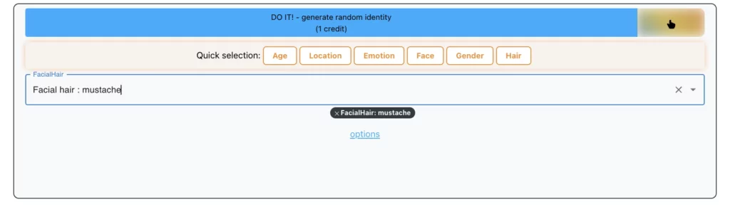 Selecting the prompt "Facial hair : mustache" using EraseID platform
