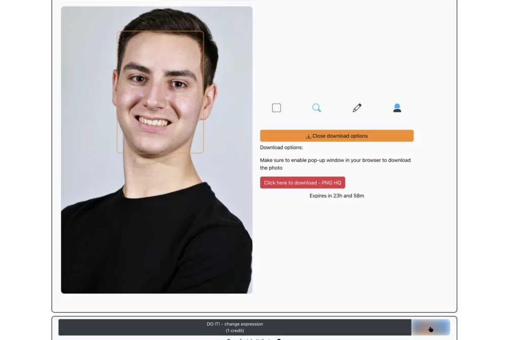 correggere gli occhi chiusi in una foto iPhone usando EraseID su un'immagine di un giovane uomo in nero