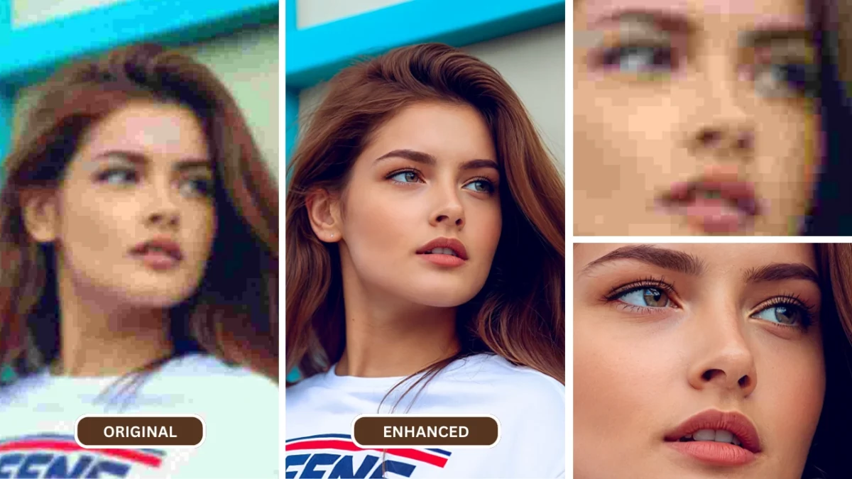 Un rehausseur de visage IA nommé SuperID utilisé pour améliorer l'image d'une jeune fille aux cheveux roux