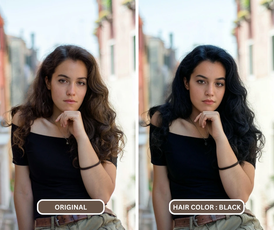 Junge Frau in Schwarz posiert für ein Foto