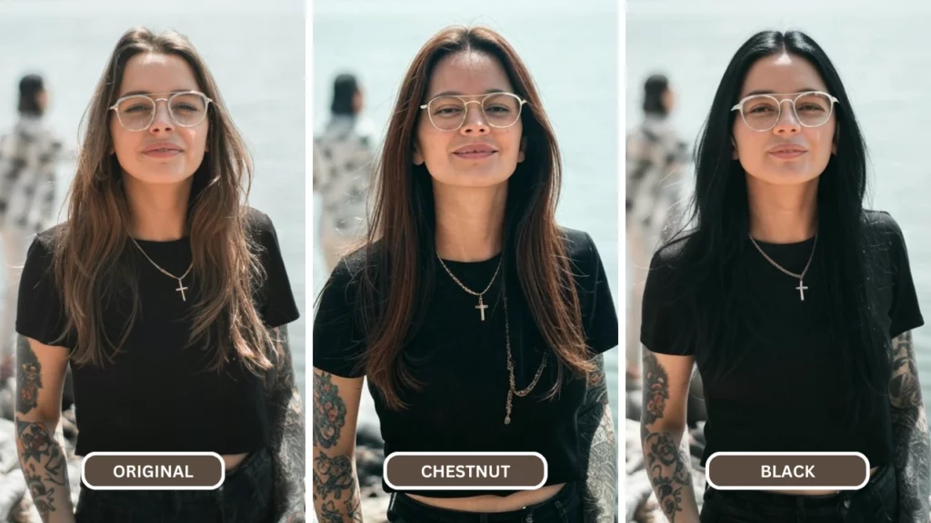 Junge schöne Frau mit Brille und schwarzem Top mit Tattoos