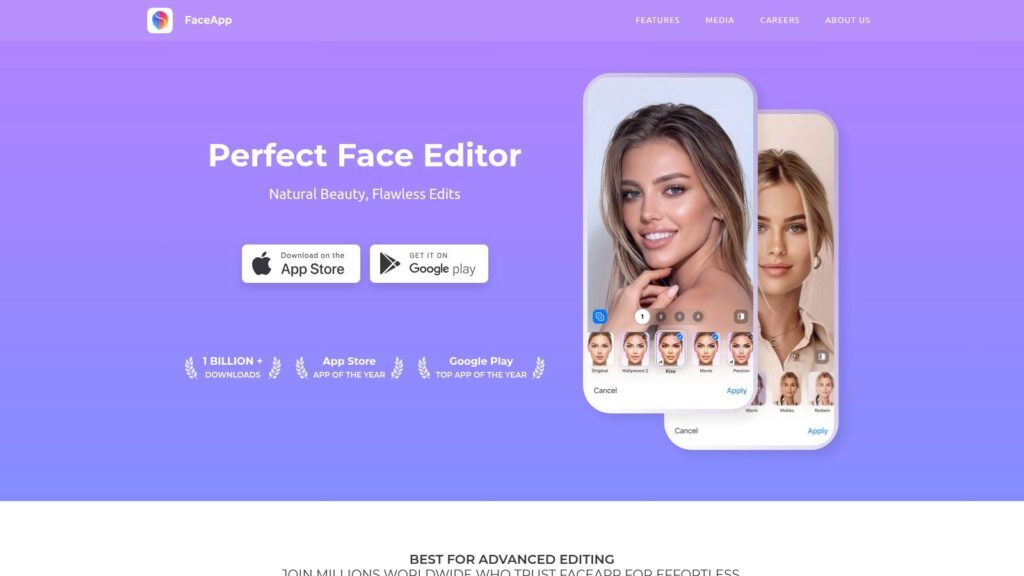 screenshot of Face APP website
