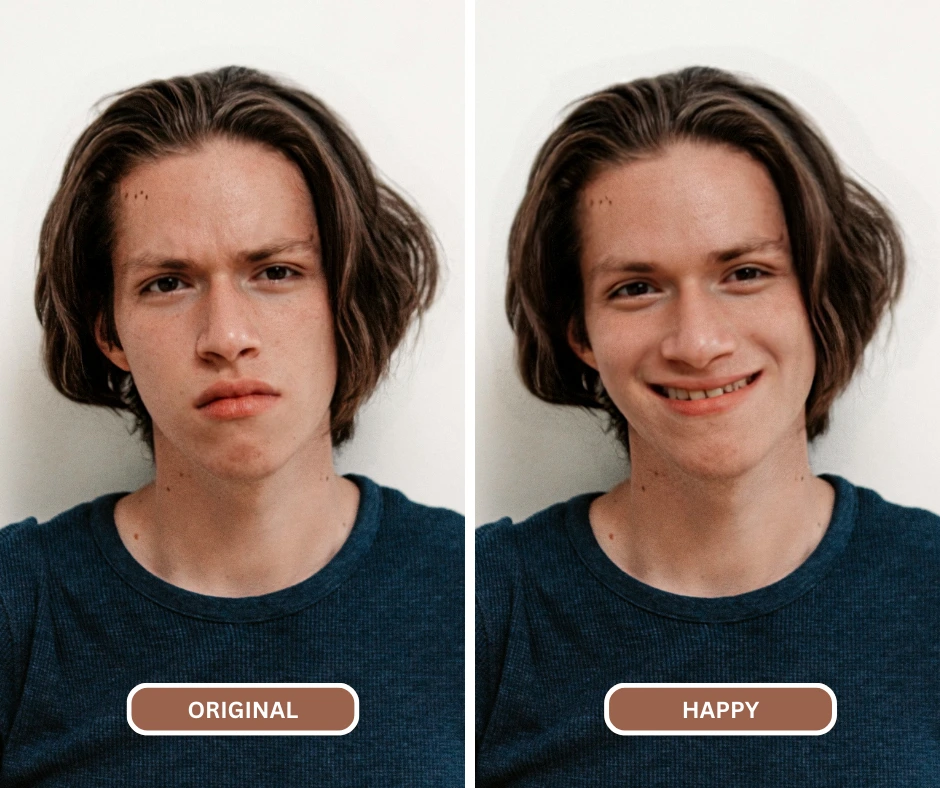 Nahaufnahme Vergleich von jungen Teenager in blauen glücklichen Ausdrücken mit EraseID