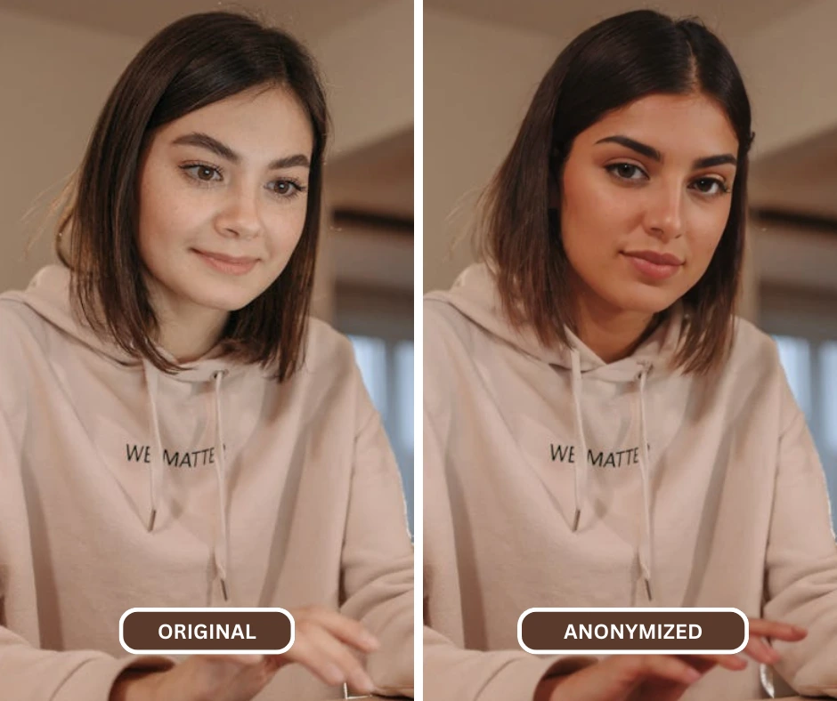 Nahaufnahmen von zwei Fotos eines jungen Mädchens im Kapuzenpullover im Leitfaden: Welche Herausforderungen stellt die generative KI in Bezug auf Daten?