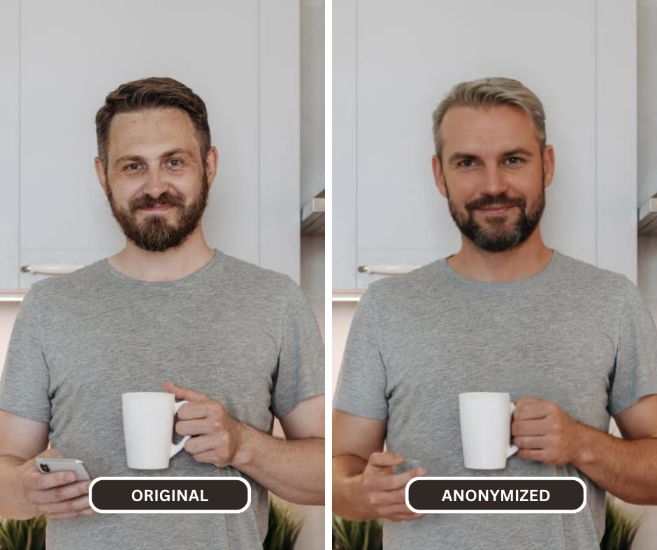 Nahaufnahme Vergleich eines Mannes in Grau hält eine Tasse