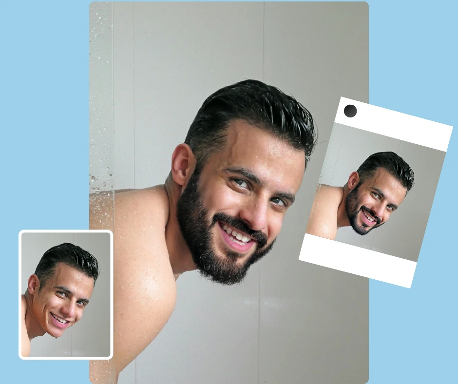 Imagen de un hombre en un ajuste preestablecido de redes sociales con tres imágenes de la misma persona.