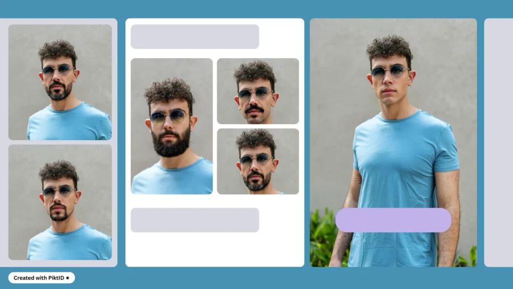 Varias imágenes del mismo hombre con camiseta azul y diferentes estilos de barba.