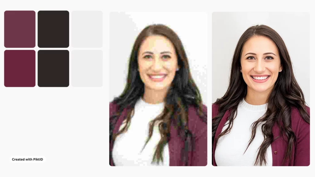 Comparaison côte à côte d'une jeune femme aux cheveux bouclés portant un t-shirt blanc et une veste marron