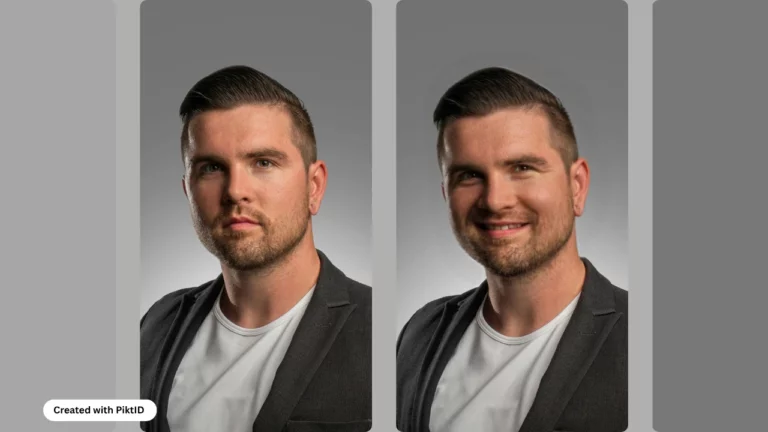 Verwenden der Smiley Face App auf einem Bild eines Mannes in weißem T-Shirt und grauer Jacke