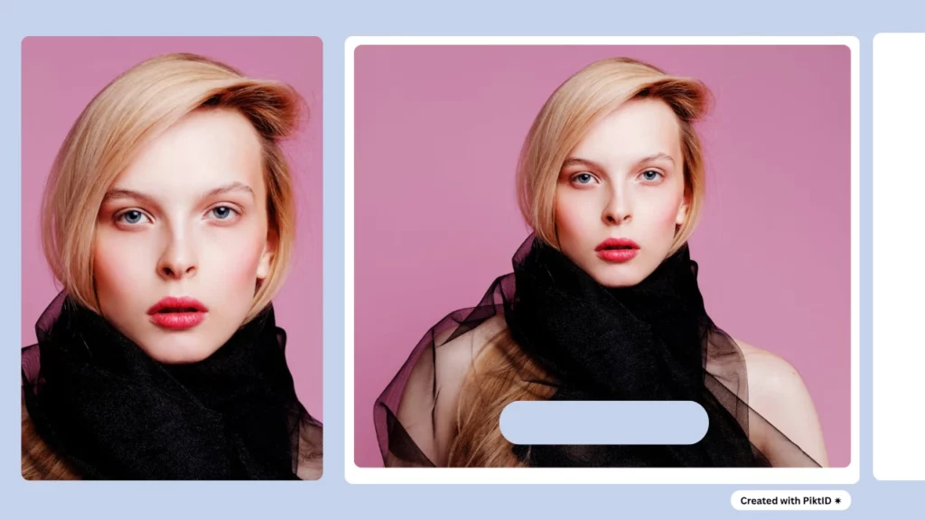 Confronto affiancato di una donna bionda con i capelli corti, a sinistra l'immagine è un primo piano e a destra l'IA di PiktID ha espanso il bordo
