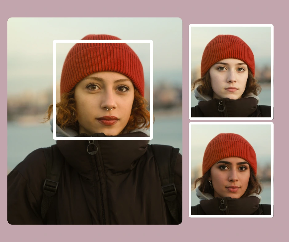 En el lado izquierdo, una imagen ampliada de una mujer con un gorro rojo y, a la derecha, la misma niña con caras intercambiadas con niñas de diferentes orígenes.