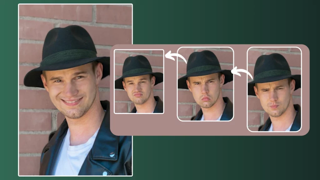 Sharp closeup of a young man wearing a jacket and hat, digitally polished for clarity. Retouching includes smoothing skin, brightening eyes, and removing blemishes.