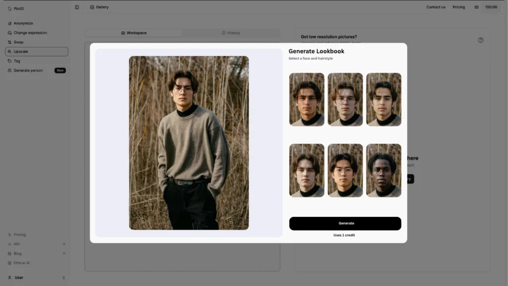 Lookbook digital con tecnología de IA que presenta una selección de modelos virtuales masculinos con atuendos a la moda. Esta imagen ilustra cómo las herramientas de IA para la forma del rostro pueden utilizarse para generar lookbooks personalizados basados en el análisis facial y el estilismo personalizado.