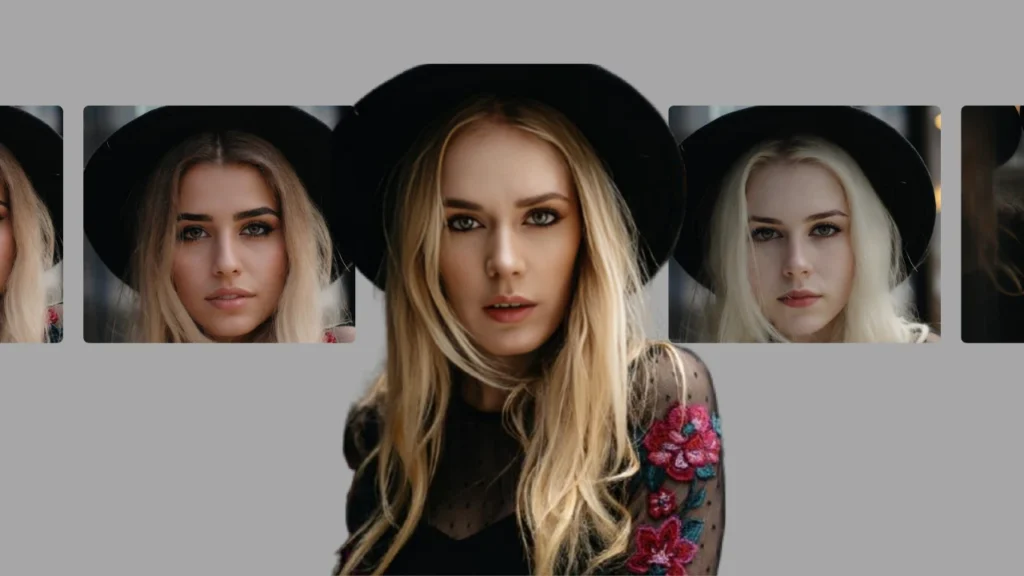 Junge Frau mit schwarzem Hut und realistisch vertauschten Gesichtszügen. Die Ausgabe zeigt, wie das System eine sanfte Überblendung für eine professionelle Gesichtstransformation gewährleistet.