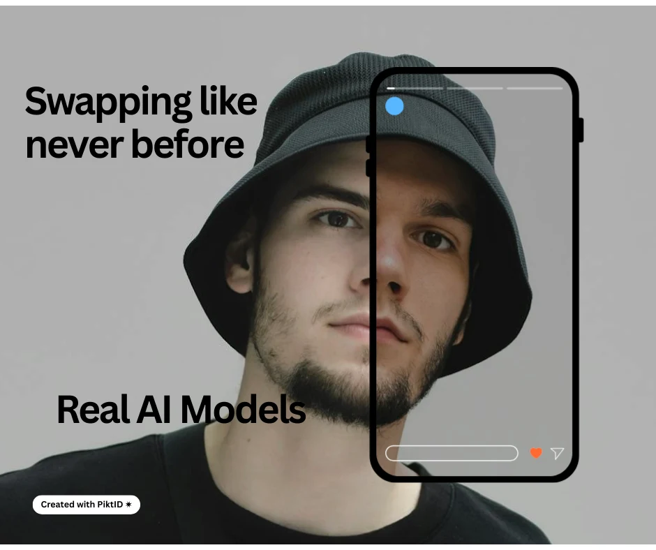 Ein junger Mann trägt einen schwarzen Anglerhut, sein Gesicht wird digital durch eine Handy-Bildschirmüberlagerung ersetzt.