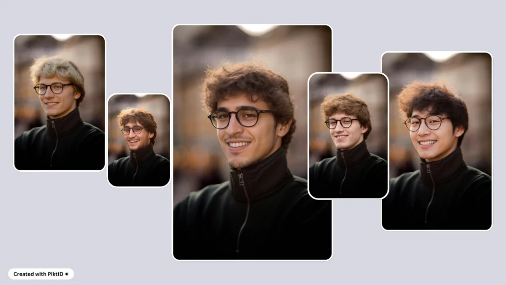 Retrato generado por IA de un elegante modelo masculino que usa anteojos de moda y un atuendo informal, creado con PiktID, que muestra las tendencias modernas en anteojos para hombres y el diseño de moda digital.