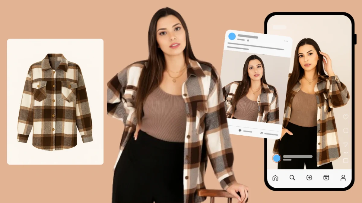 Imagen destacada de cambiador de atuendo de IA que resalta una modelo con ropa intercambiada digitalmente, diseñada con IA de cambio de ropa PiktID.