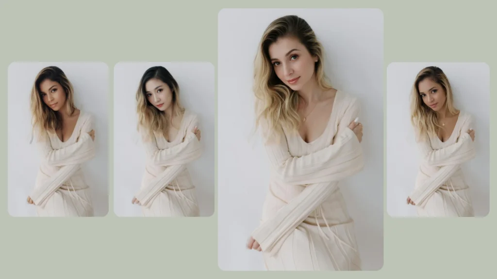 KI-generierte Gesichter von vier Frauen unterschiedlicher ethnischer Herkunft, die Inklusivität, Vielfalt und Repräsentation im digitalen Mode-Modeling feiern.