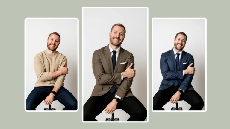 Virtuelles KI-Anprobieren von Kleidung mit Outfitwechseln an einem Model. Perfekt für die Präsentation von virtuellem Styling und die Online-Visualisierung von Kleidung.