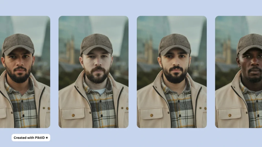 Una secuencia de intercambios de rostros mediante IA de un hombre que usa un sombrero, que demuestra transiciones naturales entre diferentes rostros mientras mantiene la iluminación y la pose.