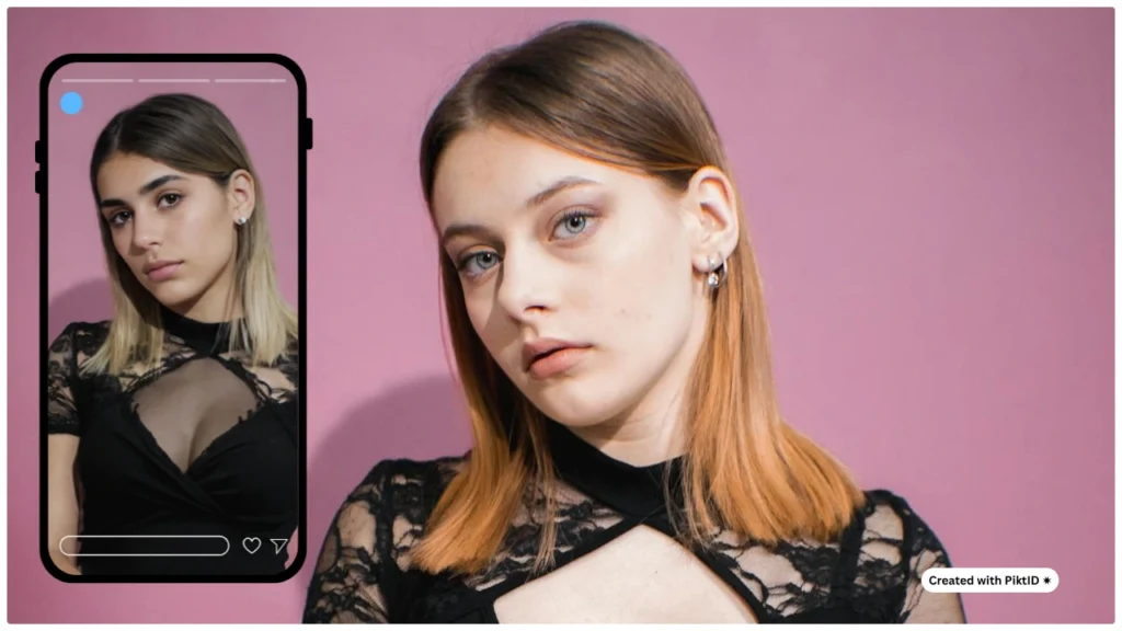 Ritratti affiancati di due donne che mostrano una trasformazione tramite scambio di volti realizzata grazie alla tecnologia AI di PiktID. Il confronto prima e dopo dimostra risultati di alta qualità nella sostituzione del volto.