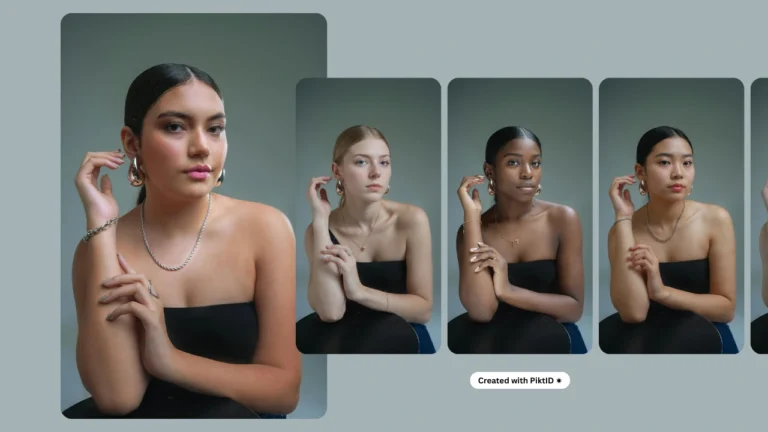 L'intelligenza artificiale scambia i volti nelle immagini che mostrano la stessa posa in studio con volti diversi applicati senza soluzione di continuità utilizzando PiktID, mantenendo tonalità della pelle, illuminazione e proporzioni del viso realistiche.