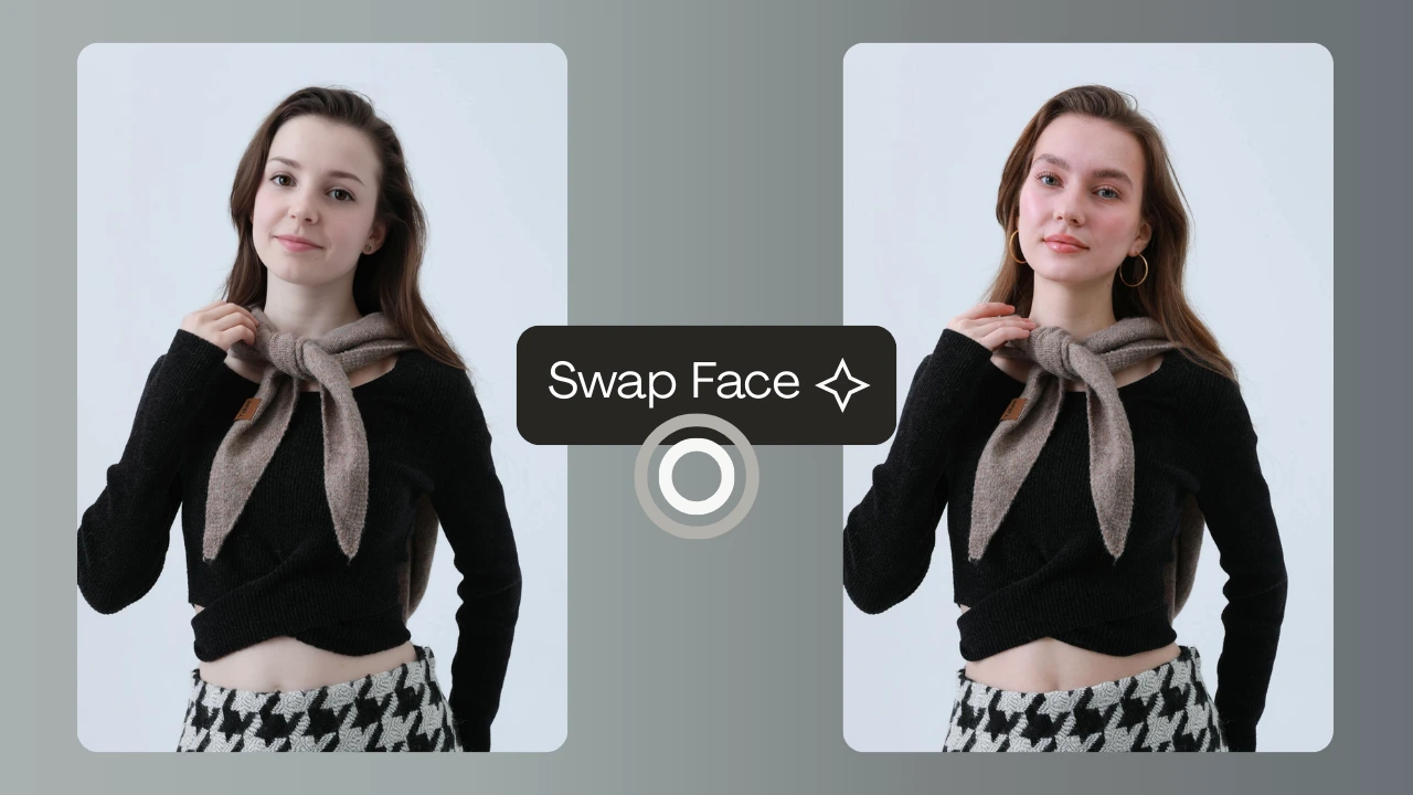 Side-by-side AI face swap comparison showing original and swapped female portraits using PiktID. Demonstrates realistic facial feature replacement while preserving lighting and pose.
