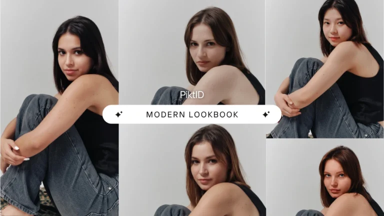 Un collage lookbook moderno che presenta diversi volti di modelle generati dall'intelligenza artificiale, con identità e stili differenti. Dimostra la scalabilità della creazione di contenuti di moda grazie allo scambio di volti basato sull'IA.